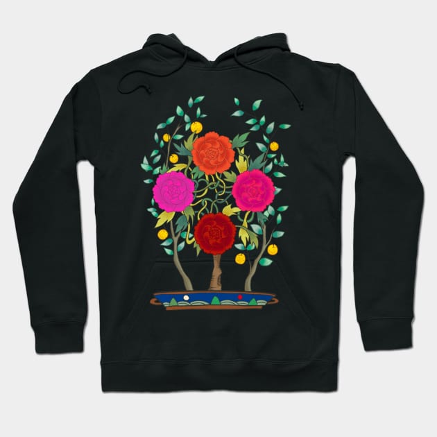 Minhwa: Peony and Citron Tree A Type Hoodie by koreanfolkpaint